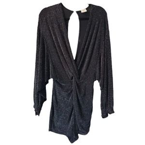 L LS Claire Shimmer Romper Sparkle Glam Jumpsuit Party Outfit Playsuit Plunging